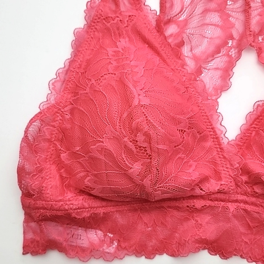 ⭐️3/ $30⭐️ Auden Lightly  Lined Lace Pink Longline Bralette Deep Plunge Sz Med - Picture 7 of 14